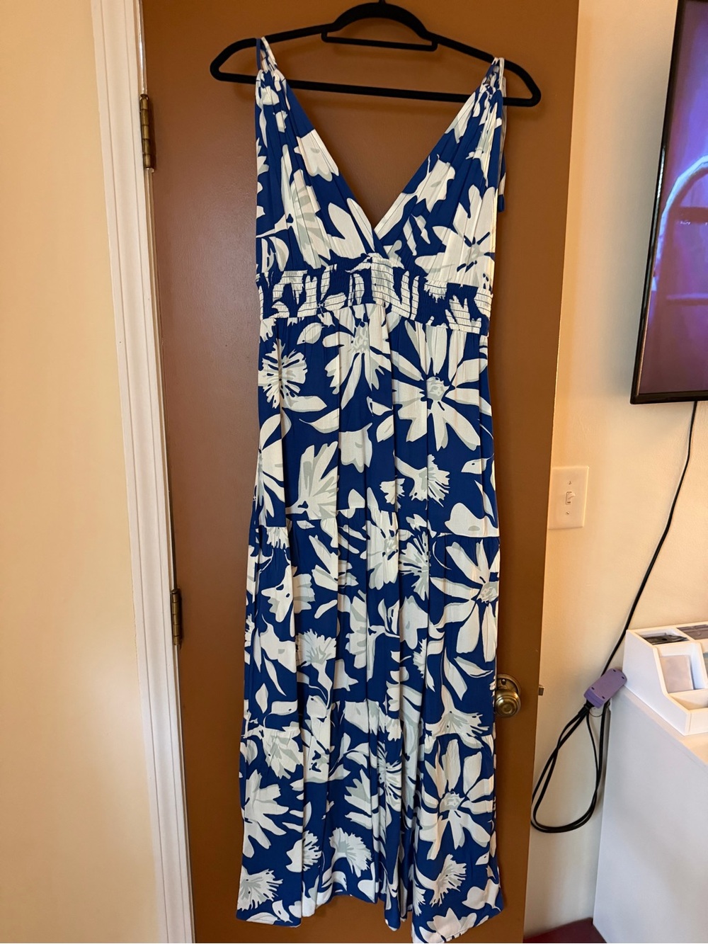 Patrons of Peace Royal Blue & White Floral V-Neck Maxi Dress